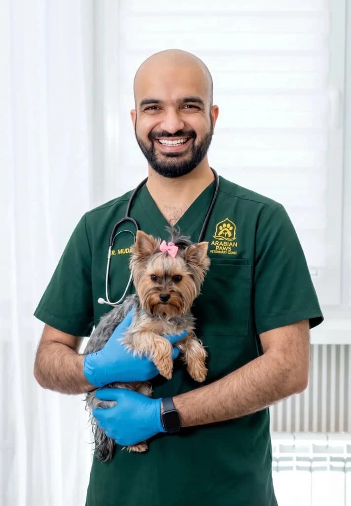Veterinarian holding a dog
