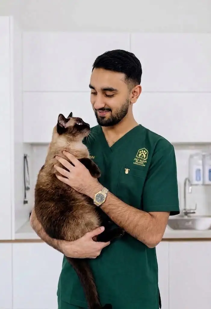 Veterinarian with a cat